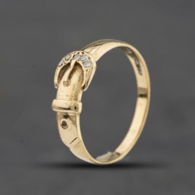 Pre-Owned 9ct Yellow Gold Diamond Buckle Ring 41384793