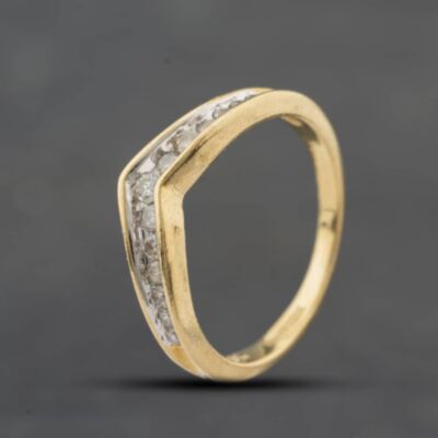 Pre-Owned 9ct Yellow Gold 0.25ct Brilliant Cut Diamond Half Wishbone Ring 41384861