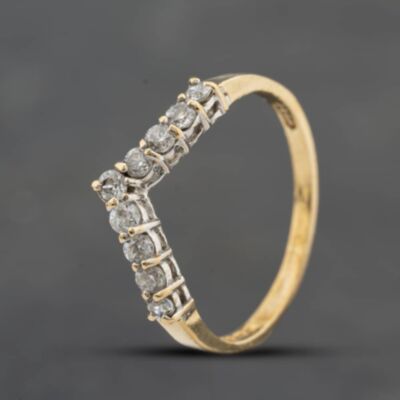 Pre-Owned 9ct Yellow Gold Brilliant Cut Diamond Half Wishbone Ring 41384862