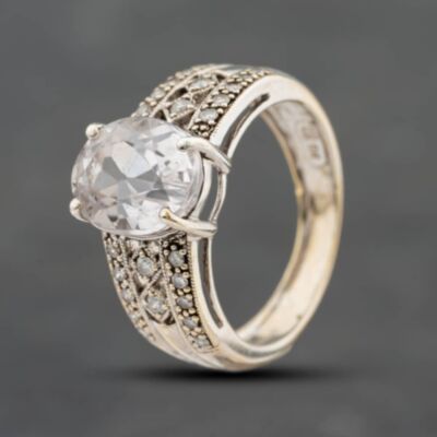 Pre-Owned 9ct White Gold Kunzite & 0.25ct Brilliant Cut Diamond Oval Dress Ring 41384891