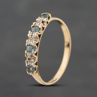 Pre-Owned 9ct Yellow Gold Blue Topaz & 0.02ct Diamond Half Eternity Ring 41384899