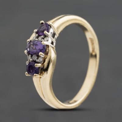 Pre-Owned 9ct Yellow Gold Amethyst & 0.03ct Diamond Dress Ring 41384975