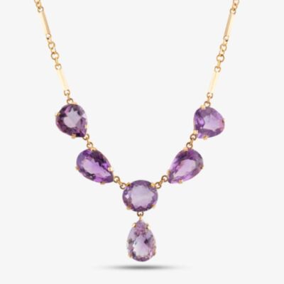 Pre-Owned 18ct Yellow Gold Amethyst Pendant & 16 Inch Trace Chain 4139405