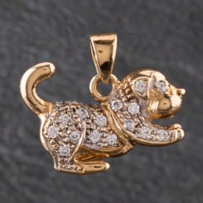 Pre-Owned 9ct Yellow Gold Cubic Zirconia Dog Loose Pendant 4139673