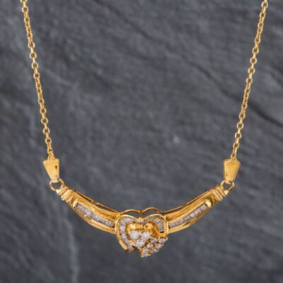 Pre-Owned 9ct Yellow Gold Diamond Collarette Pendant & 16 Inch Trace Chain 4139701