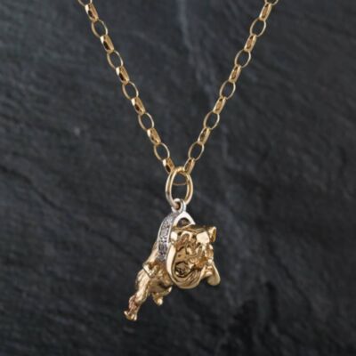 Pre-Owned 9ct Yellow Gold Cubic Zirconia Solid Bulldog Gemstone Pendant & 20 Inch Belcher Chain 4139760