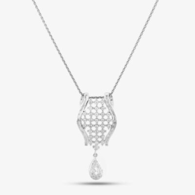 Pre-Owned 14ct White Gold 2.00ct Diamond Openwork Dropper Pendant & 18 Inch Spiga Chain 4139789