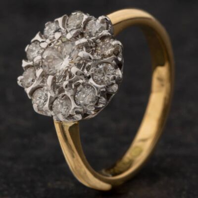 Pre-Owned 18ct Two Colour Gold 0.82ct Brilliant Cut Diamond Cluster Ring 4148054