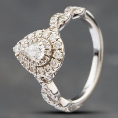 Pre-Owned 14ct White Gold Diamond Neil Lane Pear Shape Three Tier Cluster Ring 41481183
