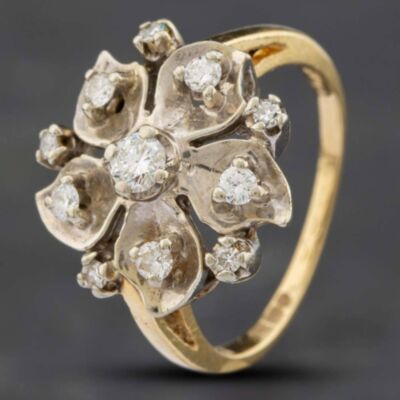 Pre-Owned 9ct Two Colour Gold Brilliant Cut Diamond Flower Cluster Ring 41481278