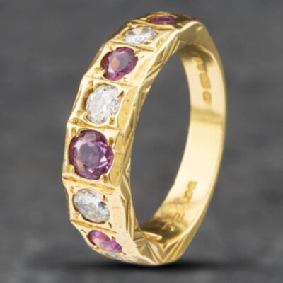 Pre-Owned Vintage 18ct Yellow Gold Ruby & Diamond Graduating Half Eternity Ring 41481361
