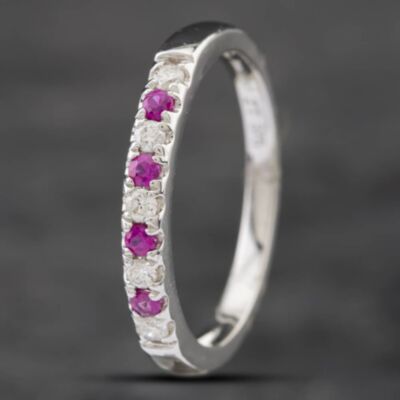 Pre-Owned 9ct White Gold Ruby & Diamond Half Eternity Ring 41481489