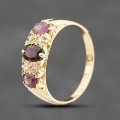 Pre-Owned Antique 18ct Yellow Gold Amethyst & Diamond Dress Ring 41481592