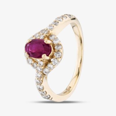 Pre-Owned 14ct Yellow Gold 1.14ct Oval Cut Ruby & 0.66ct Brilliant Cut Diamond Cluster Ring 41481601