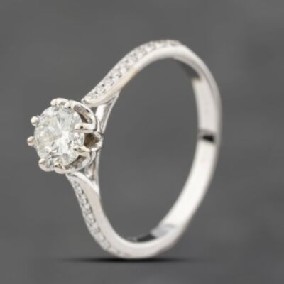 Pre-Owned 18ct White Gold 0.50ct Brilliant Cut Diamond Shoulder Set Solitaire Ring 41481713