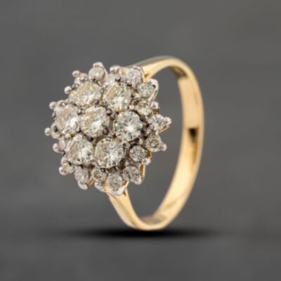 Pre-Owned 18ct Yellow Gold 1.02ct Brilliant Cut Hallmark Worn Diamond Cluster Ring 41481734