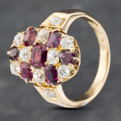 Pre-Owned Vintage 18ct Yellow Gold Ruby & Diamond Checkerboard Cluster Ring 41481753