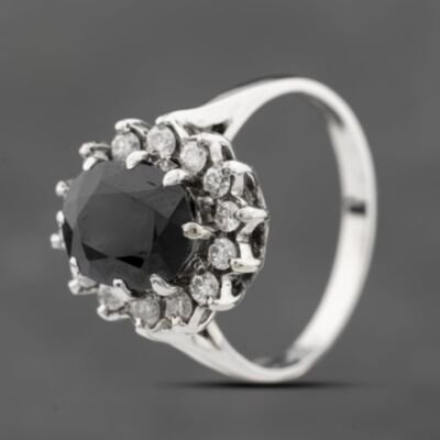 Pre-Owned 9ct White Gold Sapphire & Brilliant Cut Diamond Oval Cluster Ring 41481763