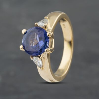 Pre-Owned 14ct Yellow Gold Tanzanite & 0.25ct Pear Cut Diamond Three Stone Ring 41481782