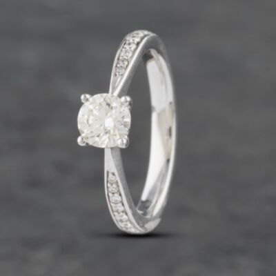 Pre-Owned 9ct White Gold 0.50ct Brilliant Cut Diamond Four Claw Shoulder Set Solitaire Ring 41481867
