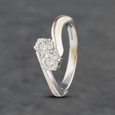 Pre-Owned 18ct White Gold 0.55ct Brilliant Cut Diamond Twist Two Stone Ring 41481897
