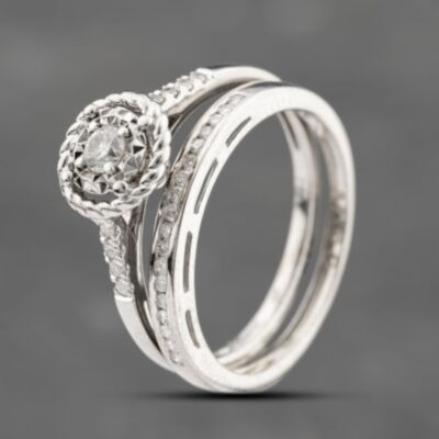 Pre-Owned 18ct White Gold 0.27ct Brilliant Cut Diamond Cluster Bridal Set Rings 41481901