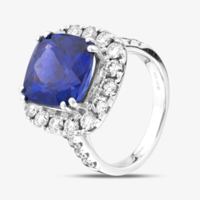 Pre-Owned 18ct White Gold Certificated 8.94ct Tanzanite & 1.71ct Brilliant Cut Diamond Cluster Ring 41481951