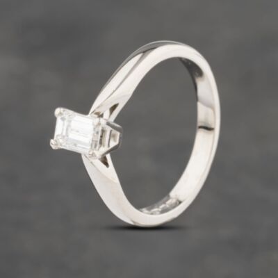 Pre-Owned 18ct White Gold 0.54ct Emerald Cut Diamond Solitaire Ring 41481989
