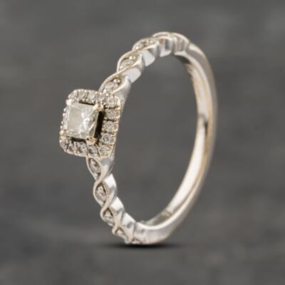 Pre-Owned 14ct White Gold 0.41ct Princess Cut Diamond Halo Cluster Ring 41482035