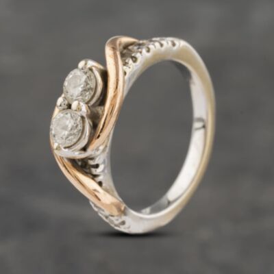 Pre-Owned 14ct Two Colour Gold 0.75ct Brilliant Cut Diamond Two Stone Ring 41482041