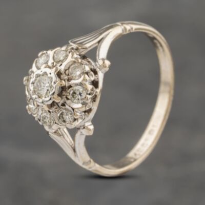 Pre-Owned Vintage 18ct White Gold 0.36ct Brilliant Cut Diamond Cluster Ring 41482058