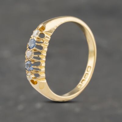 Pre-Owned Vintage 18ct Yellow Gold Sapphire & 0.10ct Diamond Five Stone Ring 41482063