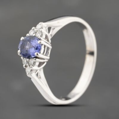 Pre-Owned 18ct White Gold Tanzanite & 0.15ct Brilliant Cut Diamond Cluster Ring 41482079