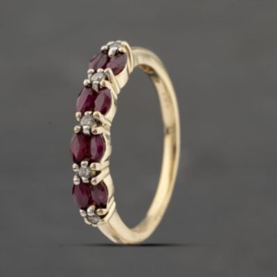Pre-Owned 14ct Yellow Gold Ruby & 0.10ct Diamond Dress Ring 41482122