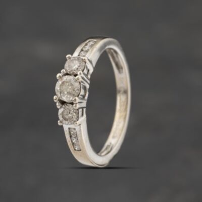 Pre-Owned 9ct White Gold 0.50ct Diamond With Diamond Set Shoulders Three Stone Ring 41482135