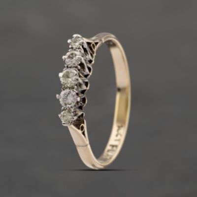 Pre-Owned Vintage Yellow Gold 0.25ct Brilliant Cut Diamond Gradulated Five Stone Ring 41482163