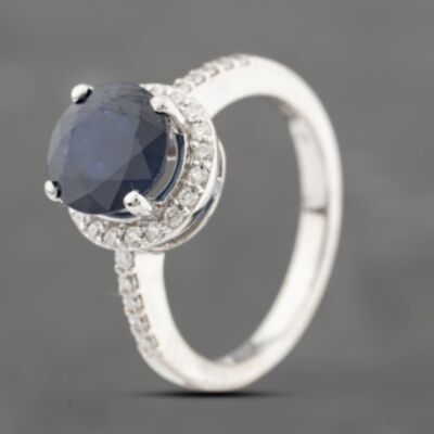 Pre-Owned 18ct White Gold Certificated 2.00-2.10ct Sapphire & 0.30ct Diamond Cluster Ring 41482178