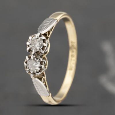 Pre-Owned Vintage Yellow Gold 0.21ct Brilliant Cut Diamond Two Stone Ring 41482182