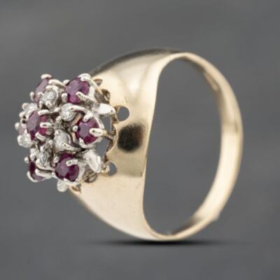 Pre-Owned 9ct Yellow Gold Ruby & Brilliant Cut Diamond Cluster Ring 41482247