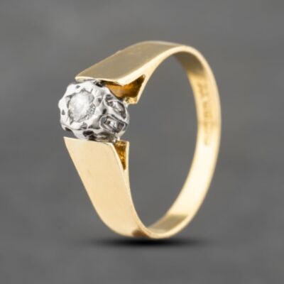 Pre-Owned Vintage 18ct Yellow Gold 0.10ct Brilliant Cut Diamond Plain Shoulders Solitaire Ring 41482268