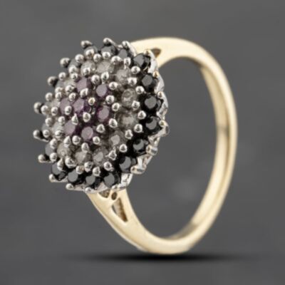 Pre-Owned 9ct Yellow Gold Brilliant Cut Diamond Round Multi-Coloured Cluster Ring 41482293