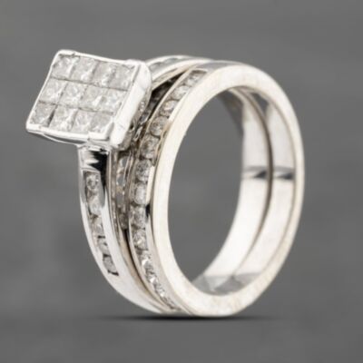 Pre-Owned 18ct White Gold 1.00ct Diamond Bridal Set Ring 41482315