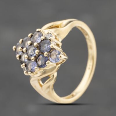 Pre-Owned 9ct Yellow Gold Tanzanite & 0.04ct Diamond Cluster Ring 41482325