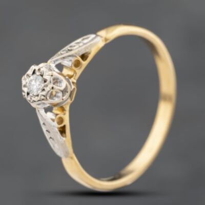 Pre-Owned Vintage 18ct Two Colour Gold 0.05ct Diamond Solitaire Ring 41482385