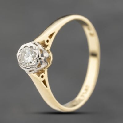 Pre-Owned Vintage Yellow Gold 0.10ct Brilliant Cut Diamond Solitaire Ring 41482399