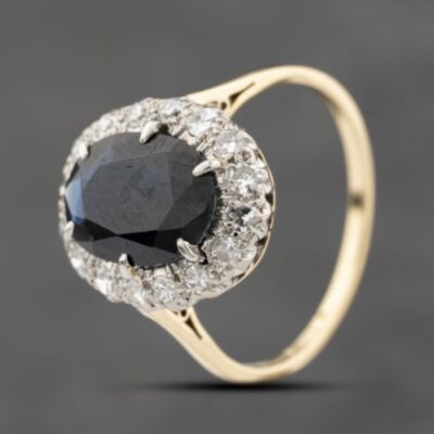 Pre-Owned Vintage Yellow Gold Sapphire & Brilliant Cut Diamond Cluster Ring 41482405