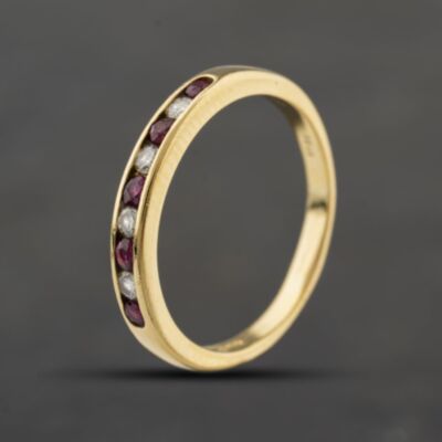 Pre-Owned 18ct Yellow Gold Ruby & 0.13ct Brilliant Cut Diamond Half Eternity Ring 41482406