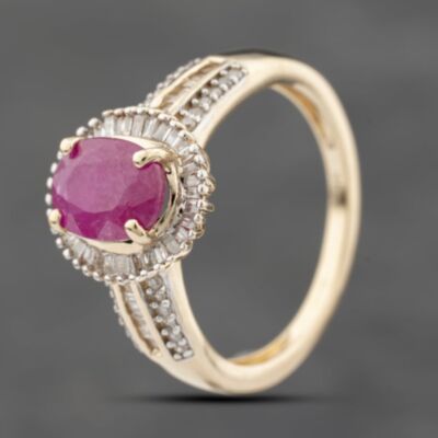 Pre-Owned 9ct Yellow Gold Ruby & 0.35ct Brilliant Cut Diamond Cluster Ring 41482407