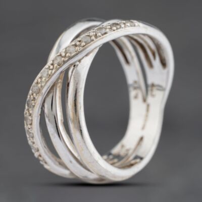 Pre-Owned 9ct White Gold 0.18ct Brilliant Cut Diamond Crossover Ring 41482462