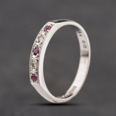 Pre-Owned 18ct White Gold Ruby & Diamond Half Eternity Ring 41482729